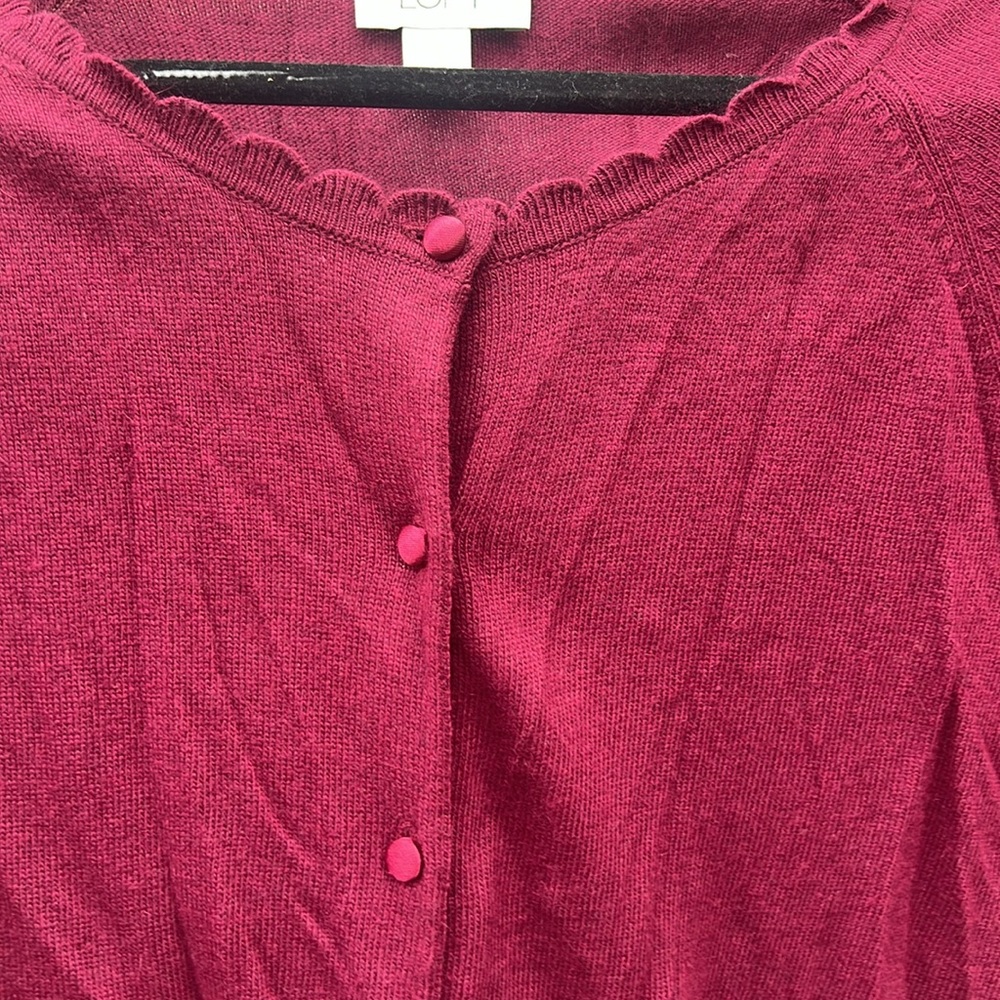 Loft Outlet XL Rayon, Nylon, and Rabbit Fur XL Maroon Button Up Cardigan - Picture 5 of 10